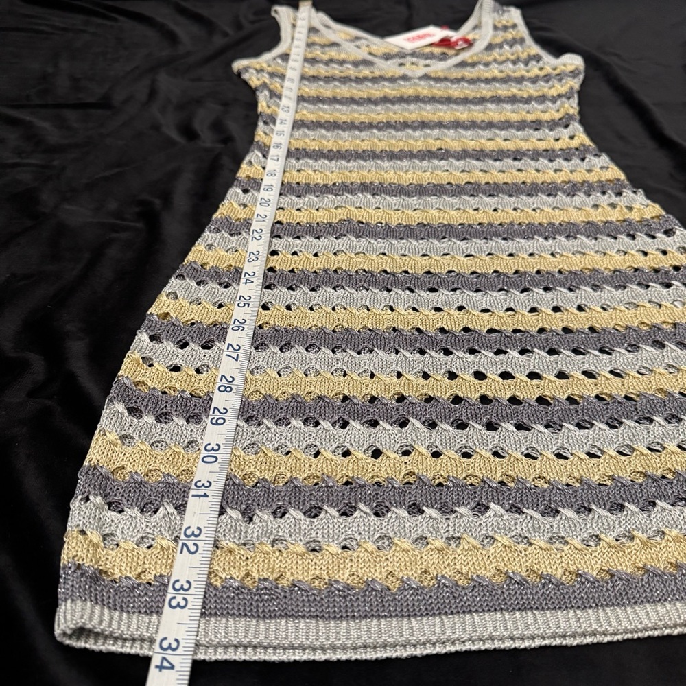Solid & Striped Lalo Metallic Crochet Knit Mini Dress Silver Gold Size M NWT - Picture 8 of 9